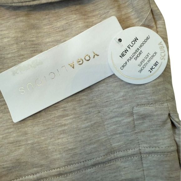Yogalicious NWT size large scuba cropped hoodie and shorts set oatmeal Heather - Picture 3 of 6